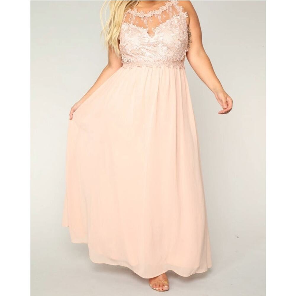 Fashion Nova Peruse Lace Maxi Dress Taupe 2X NWT Formal Gown